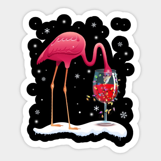 Funny Pink Flamingo Drink Wine On Christmas Xmas Gift Sticker by webster
